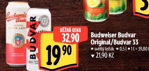 Pivo světlý ležák Original Budweiser Budvar