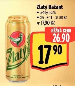 Pivo světlý ležák 12° Zlatý Bažant