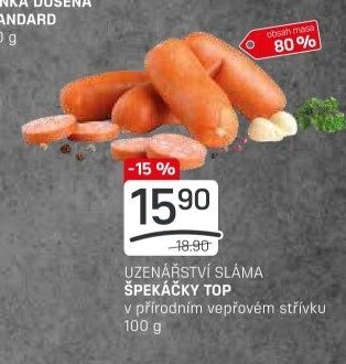 UZENÁŘSTVÍ SLÁMA ŠPEKÁČKY TOP v přírodním vepřovém střívku 100 g