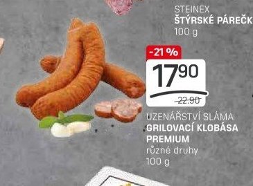 UZENÁŘSTVÍ SLÁMA GRILOVACÍ KLOBÁSA PREMIUM různé druhy 100 g