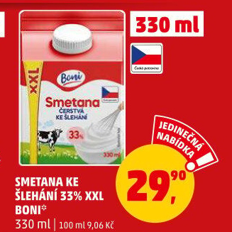 Smetana ke šlehání Boni 33%