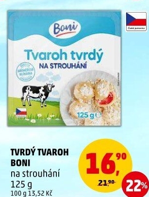 Tvaroh tvrdý na strouhání Boni