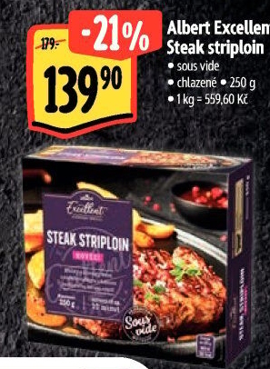 Hovězí steak Striploin Sous vide Albert Excellent