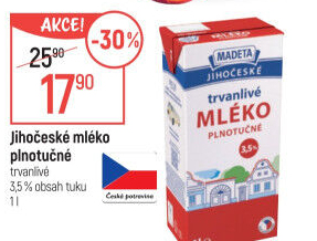 Mléko trvanlivé Jihočeské Madeta - 3,5% plnotučné