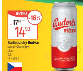 Pivo světlé výčepní Budweiser Budvar