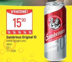 Pivo světlé výčepní Originál 10° Gambrinus