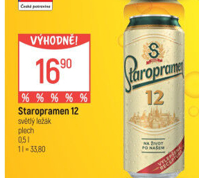 Pivo světlý ležák 12° Staropramen