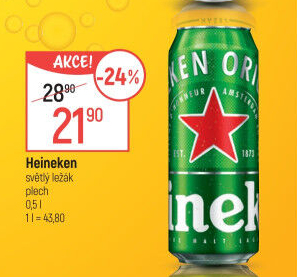 Pivo světlý ležák Heineken