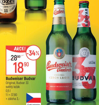 Pivo světlý ležák Original Budweiser Budvar