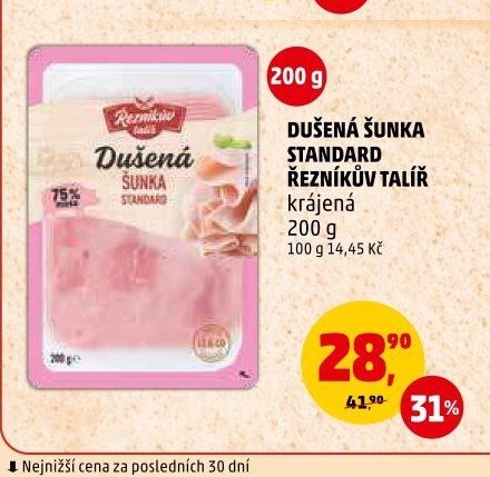 DUŠENÁ ŠUNKA STANDARD ŘEZNÍKŮV TALÍŘ krájená 200 g