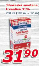 Smetana ke šlehání trvanlivá Jihočeská Madeta 31%