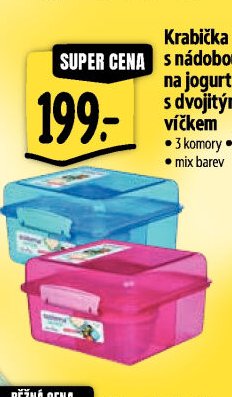 Krabička s nádobou na jogurt s dvojitým víčkem