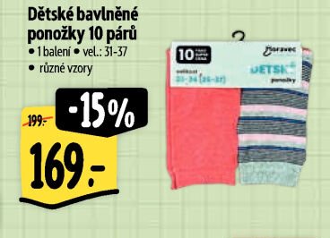 Dětské bavlněné ponožky 10 párů