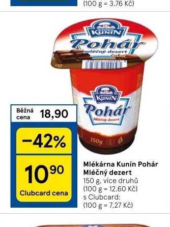 Mlékárna Kunín Pohár mléčný dezert