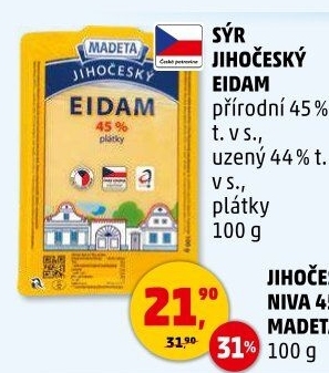Sýr Eidam Jihočeský 45% Madeta