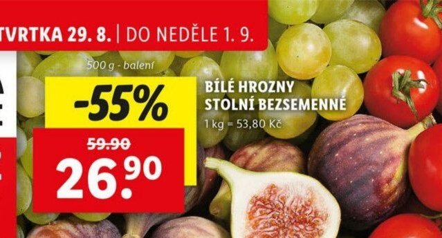 Bílé hrozny stolní bezsemenné