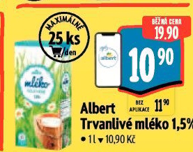 Mléko trvanlivé Albert - 1,5% polotučné