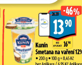 Smetana na vaření Mlékárna Kunín 12%