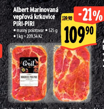 Vepřová krkovice marinovaná bez kosti Piri-Piri Albert Gril