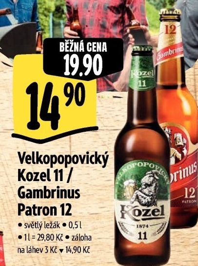 Pivo světlý ležák 11° Medium Velkopopovický Kozel