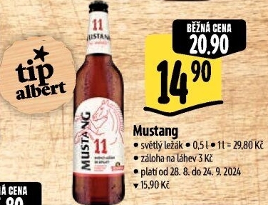 Pivo světlý ležák Mustang 11° Ostravar