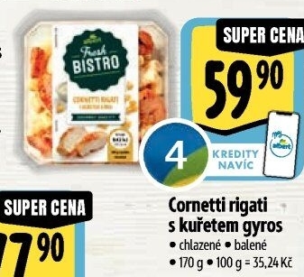 Cornetti rigati s kuřetem gyros Albert Fresh Bistro
