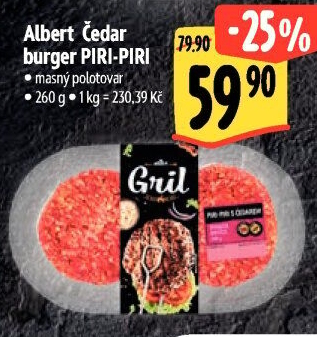 Hovězí burger Piri-Piri s čedarem Albert Gril