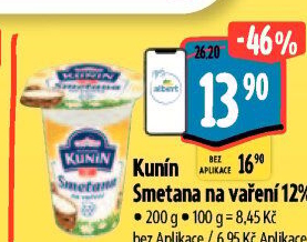 Smetana na vaření Mlékárna Kunín 12%