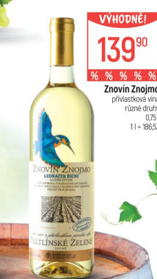 Víno Veltlínské zelené Ledňáček Znovín Znojmo - pozdní sběr