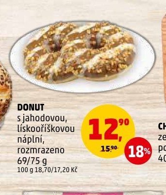 DONUT s jahodovou, lískooříškovou náplní