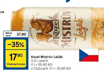 Pivo Mistrův světlý ležák Velkopopovický Kozel