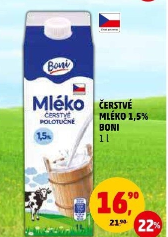 Mléko čerstvé Boni - 1,5% polotučné