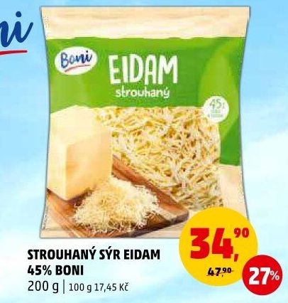Sýr Eidam 45% strouhaný Boni