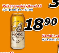 Pivo světlé výčepní 10°Velkopopovický Kozel