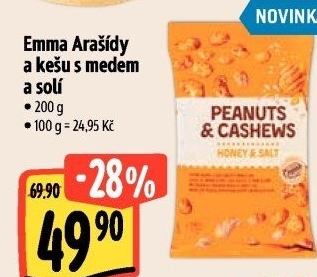 Arašídy a kešu s medem a solí Emma