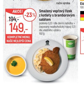 Smažený vepřový řízek z kotlety s bramborovým salátem