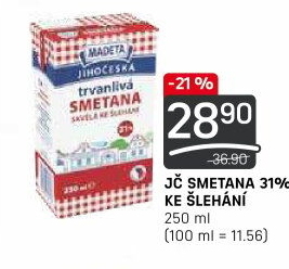 Smetana ke šlehání trvanlivá Jihočeská Madeta 31%