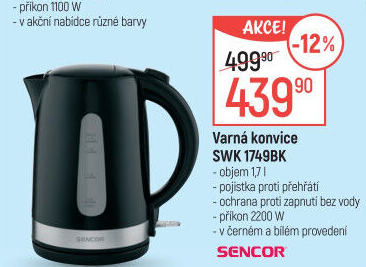 Rychlovarná konvice Sencor SWK1749BK