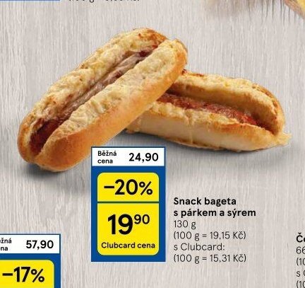 Snack bageta s párkem a sýrem