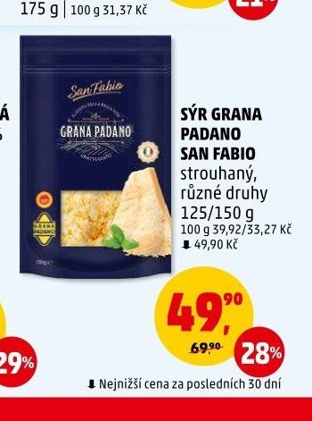 SÝR GRANA PADANO SAN FABIO strouhaný, různé druhy 125/150 g