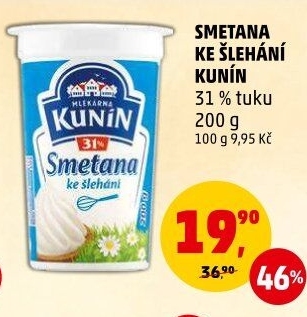 Smetana ke šlehání Mlékárna Kunín 31%