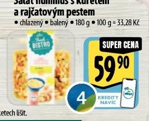 Salát hummus s kuřetem a rajčatovým pestem