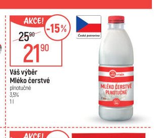 Váš výběr Mléko čerstvé plnotučné 3,5% 1 l