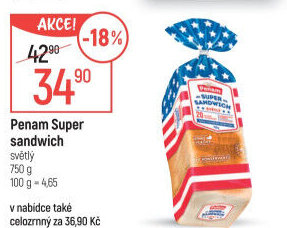 Toustový chléb supersendvič Penam