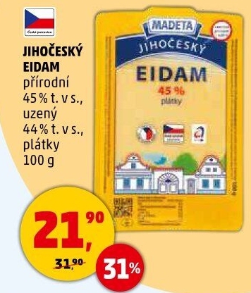 Sýr Eidam Jihočeský 45% Madeta
