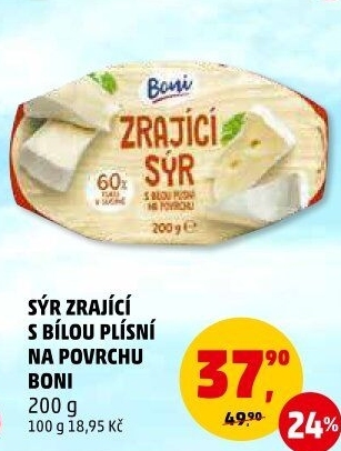 Sýr zrající s bílou plísní na povrchu Boni