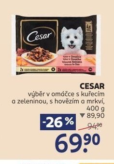 CESAR výběr v omáčce s kuřecím a zeleninou, s hovězím a mrkví, 400 g