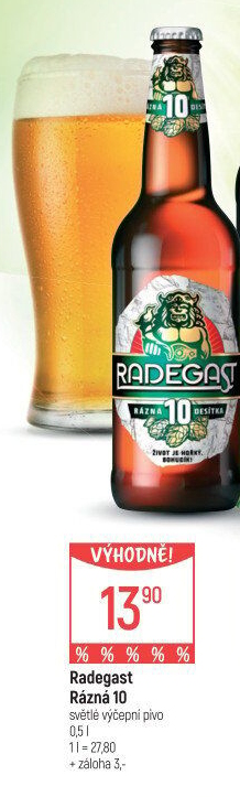 Pivo světlé výčepní Rázná 10° Radegast