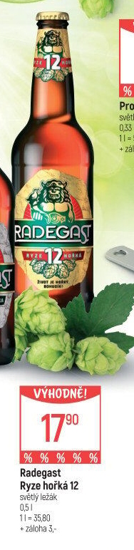 Pivo světlý ležák 12° Ryze hořká Radegast