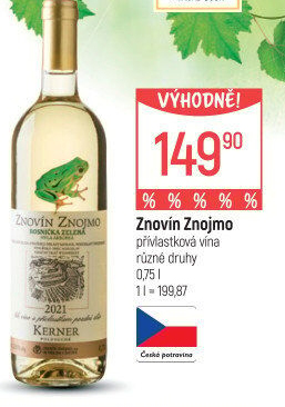 Víno Kerner Rosnička zelená Znovín Znojmo - pozdní sběr